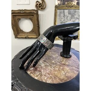 Vintage Mexican Abalone & Sterling Silver Inlay Cuff Bracelet 925  Rare Unique